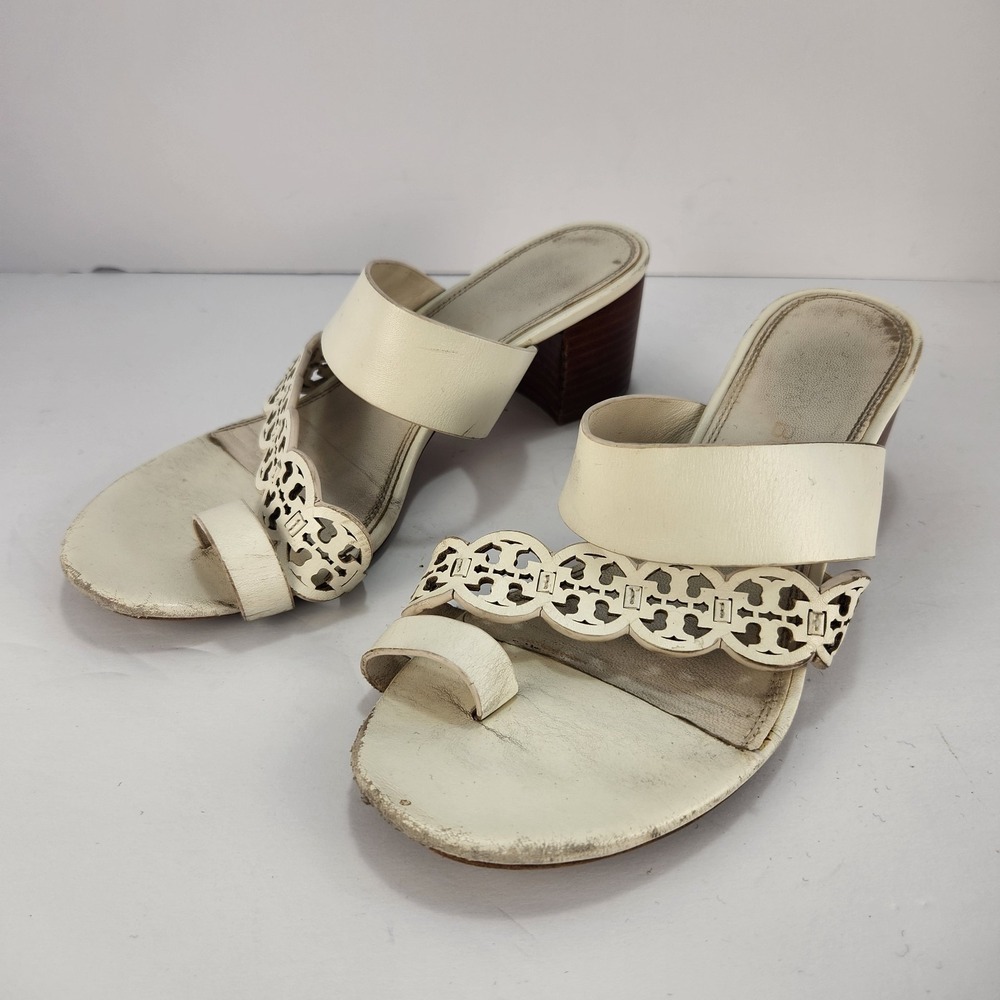 Tory Burch Tiny Miller Women's Elegant Dressy Heeled Sandals Ivory Size 9M